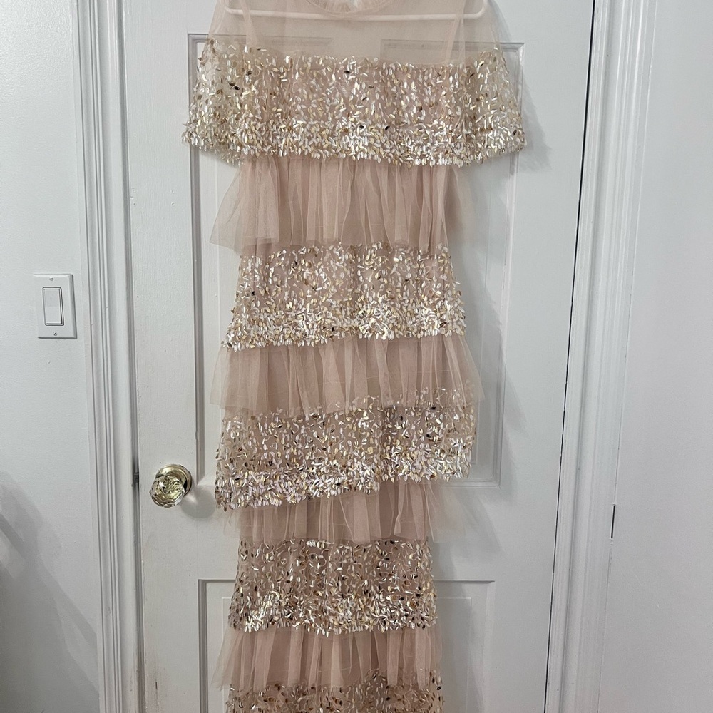 Women’s Custom pink salmon nude sparkly maxi gown size small